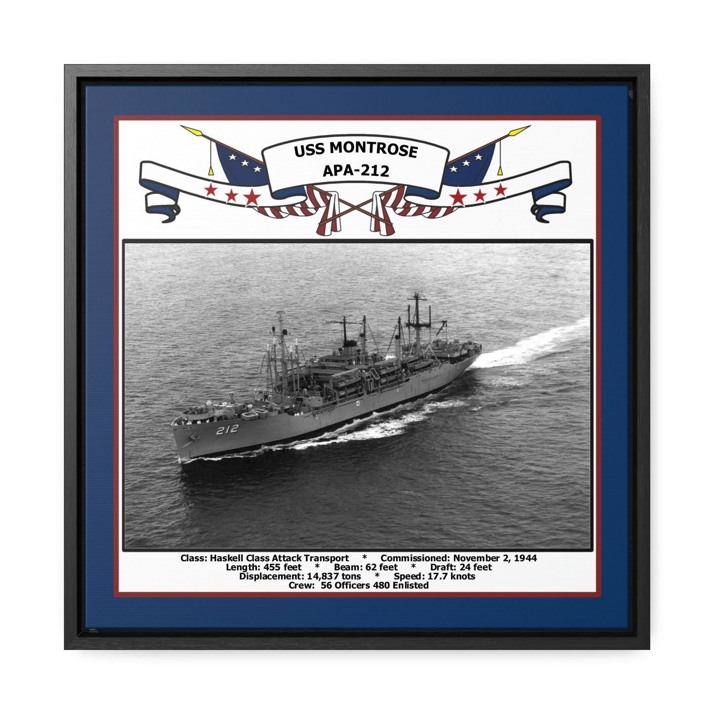 USS Montrose APA-212 Navy Floating Frame Photo Front View