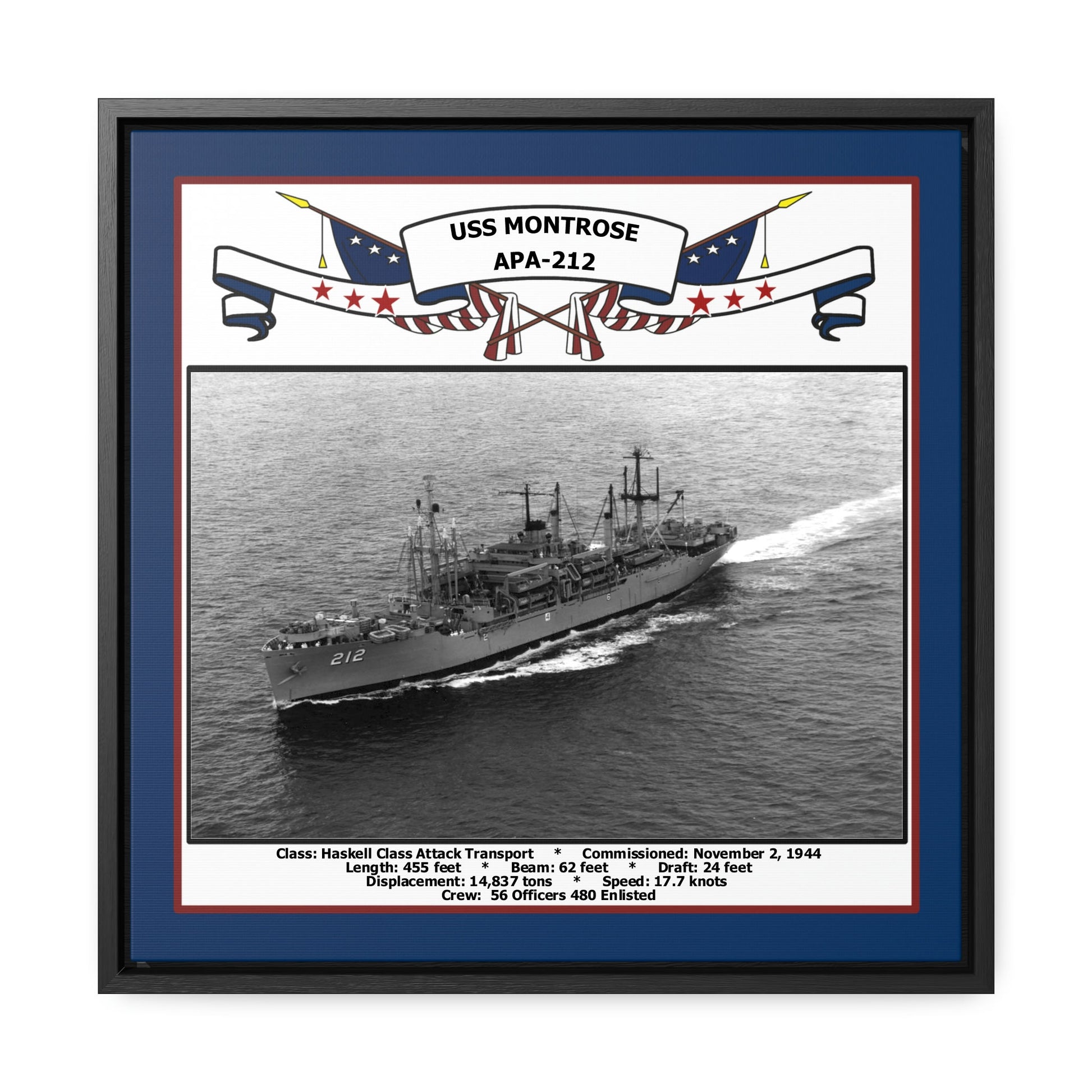 USS Montrose APA-212 Navy Floating Frame Photo Front View