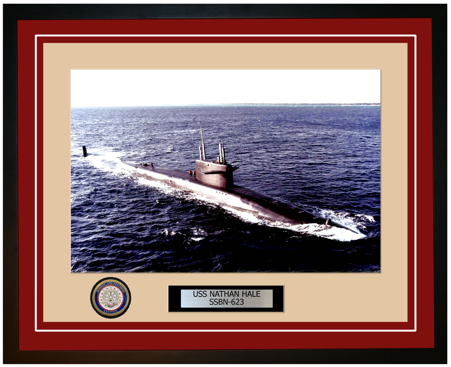 USS Nathan Hale SSBN-623 Framed Navy Ship Photo Burgundy