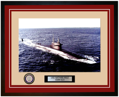 USS Nathan Hale SSBN-623 Framed Navy Ship Photo Burgundy