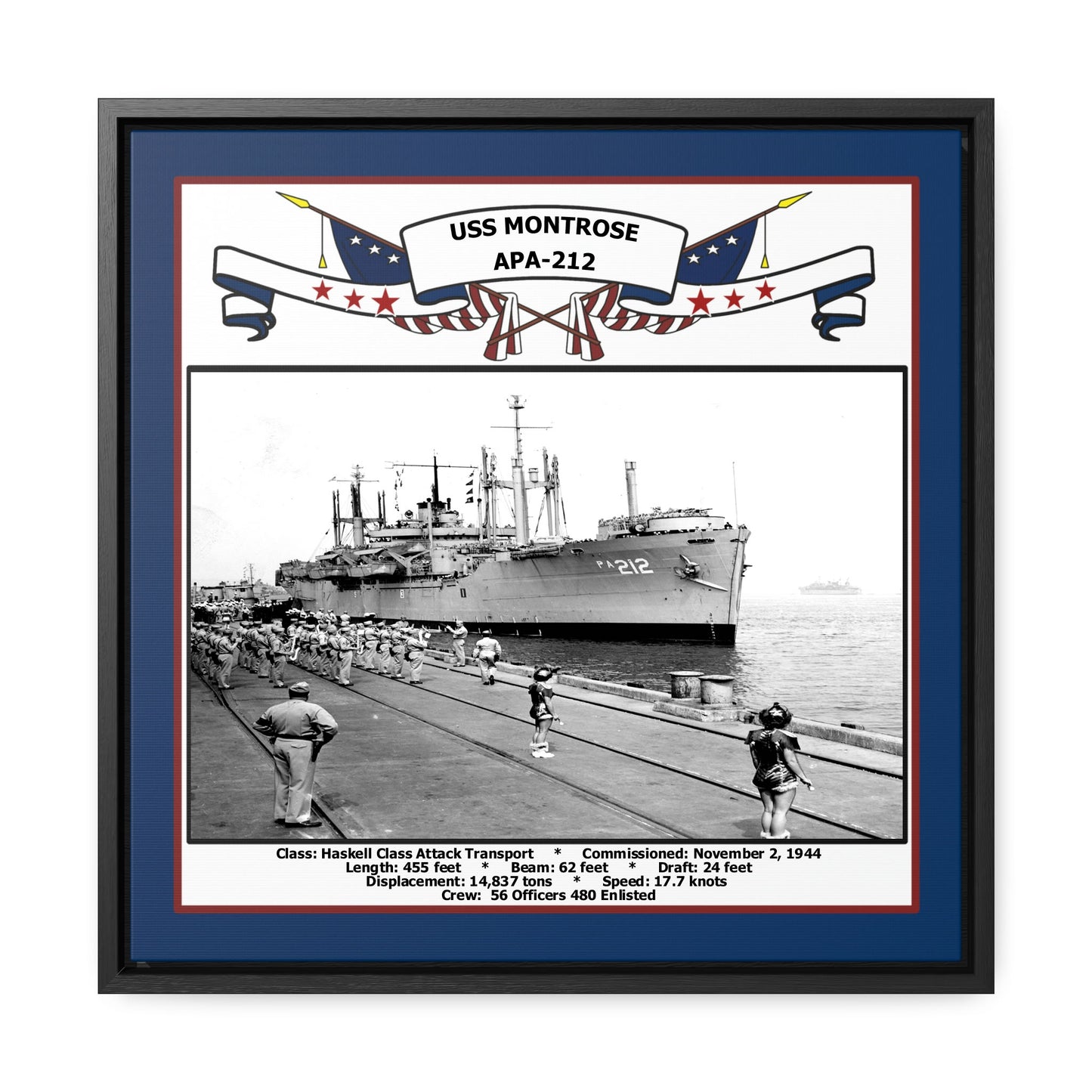 USS Montrose APA-212 Navy Floating Frame Photo Front View