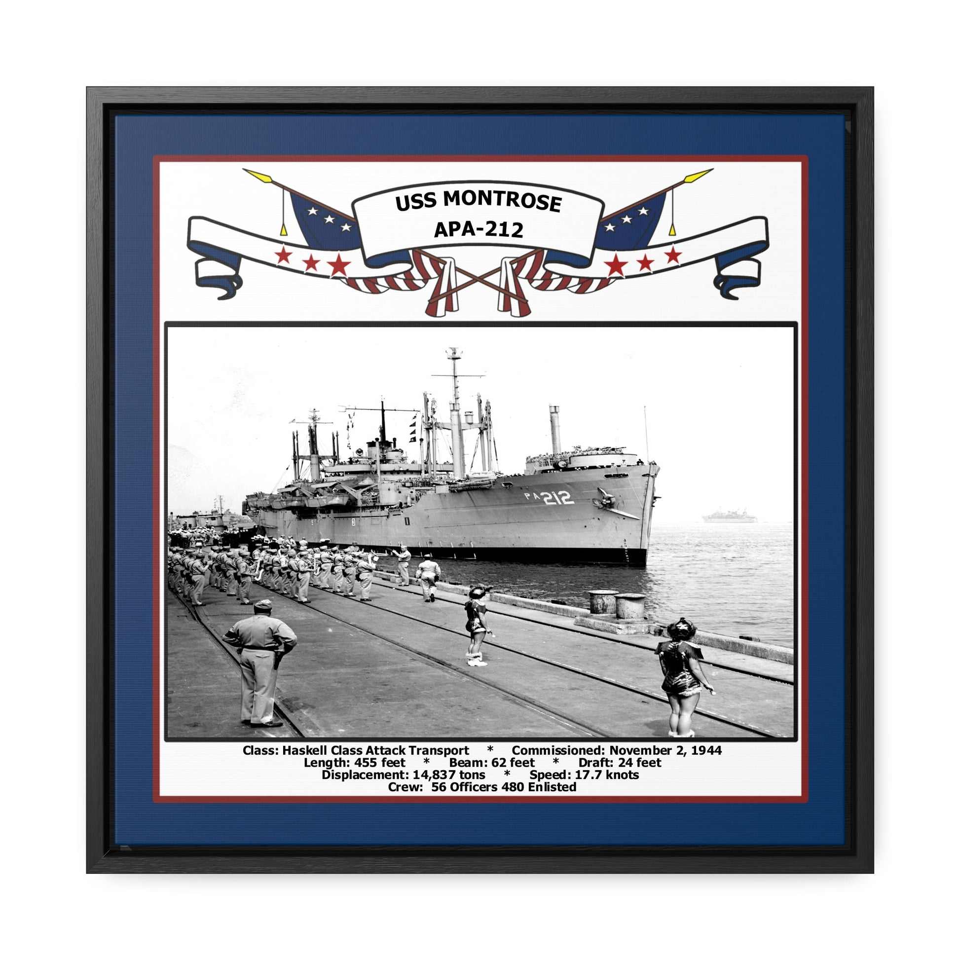USS Montrose APA-212 Navy Floating Frame Photo Front View