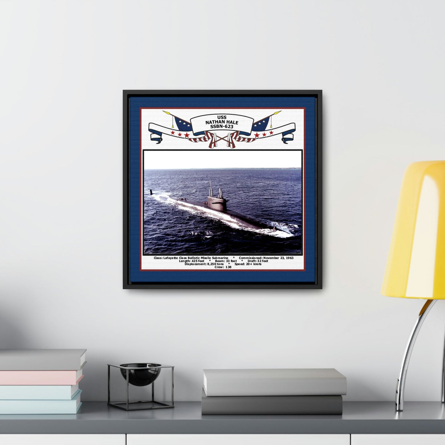 USS Nathan Hale SSBN-623 Navy Floating Frame Photo Desk View