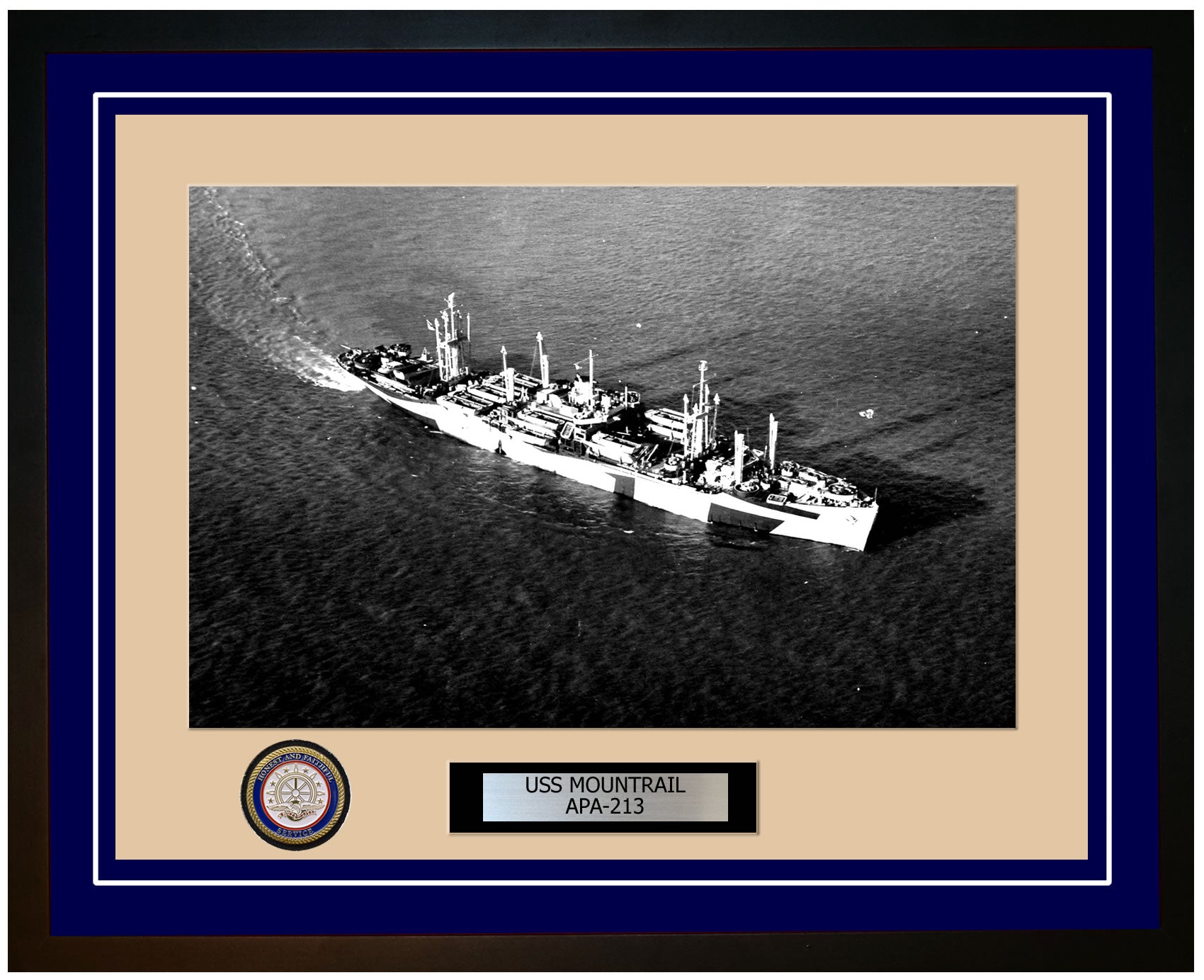USS Mountrail APA-213 Framed Navy Ship Photo Blue