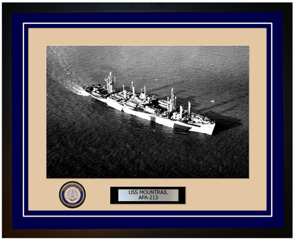 USS Mountrail APA-213 Framed Navy Ship Photo Blue