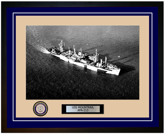 USS Mountrail APA-213 Framed Navy Ship Photo Blue