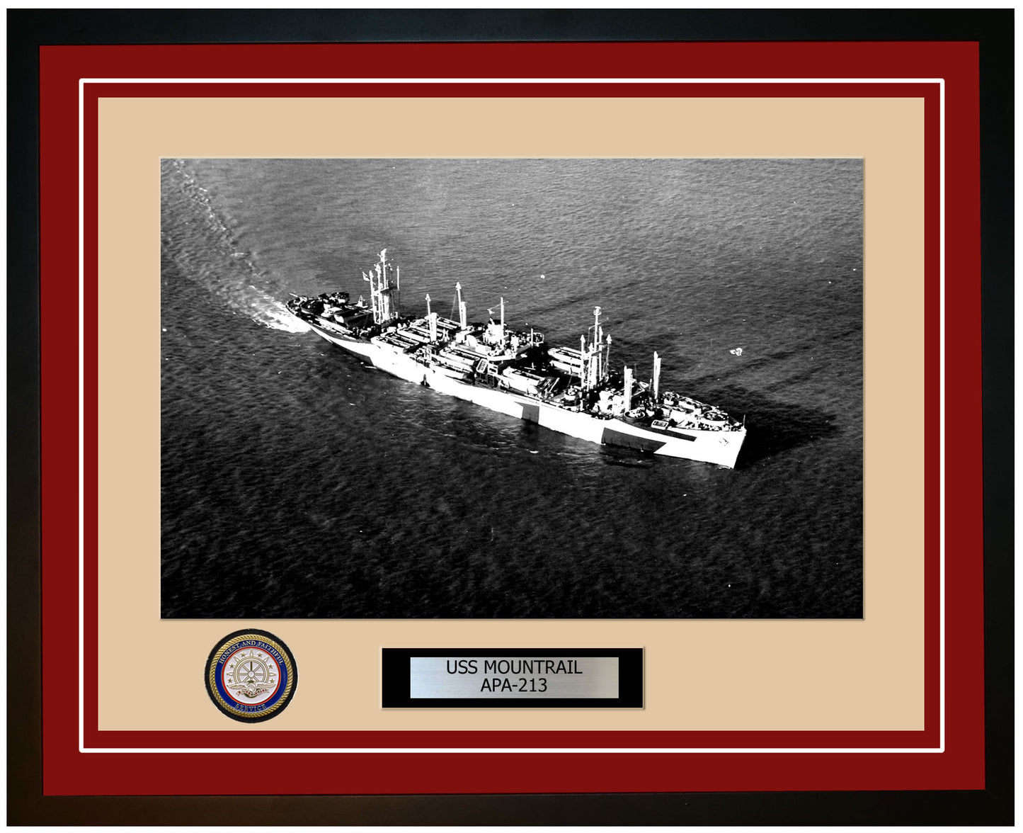 USS Mountrail APA-213 Framed Navy Ship Photo Burgundy