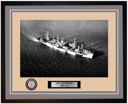 USS Mountrail APA-213 Framed Navy Ship Photo Grey