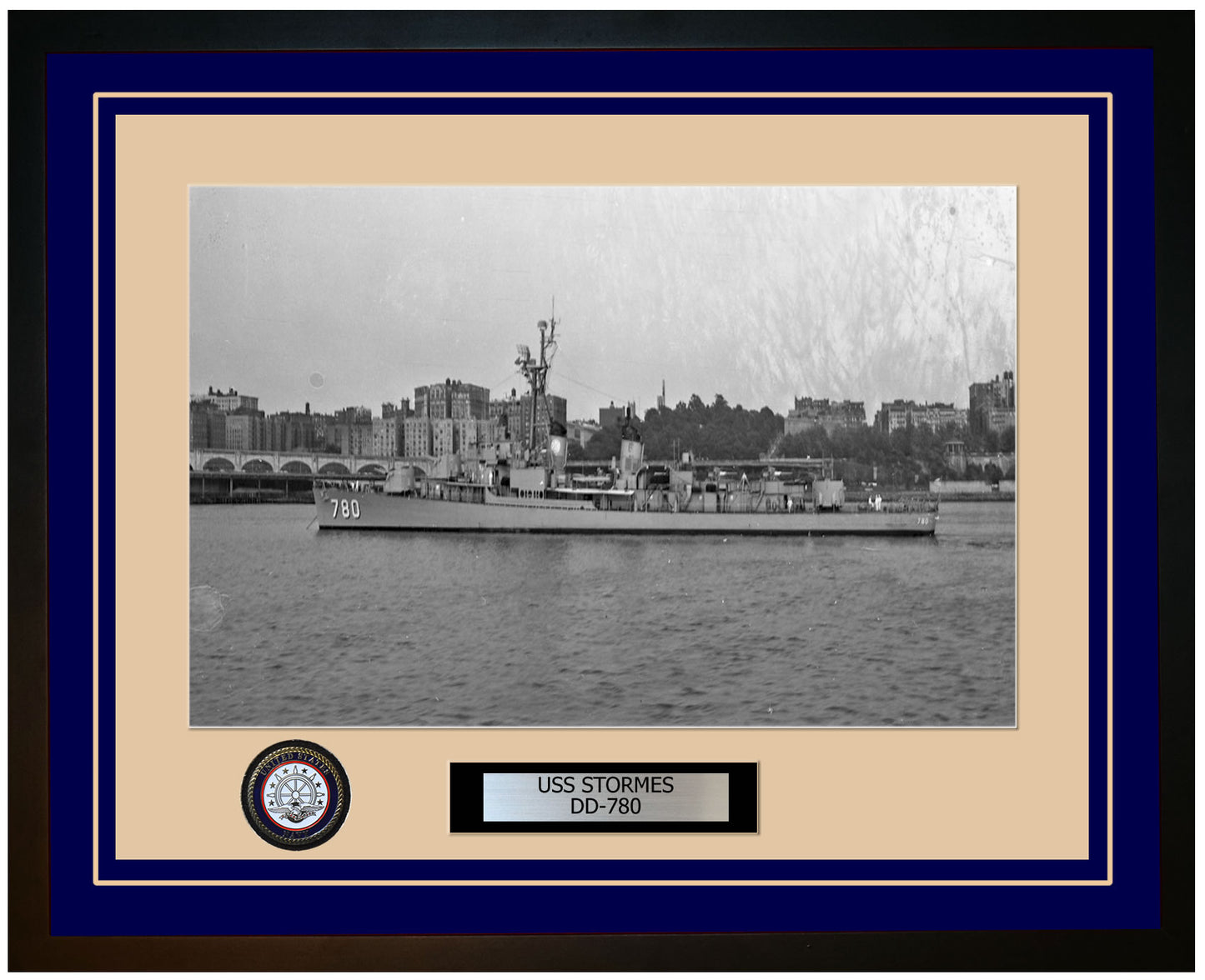 USS STORMES DD-780 Framed Navy Ship Photo Blue