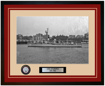 USS STORMES DD-780 Framed Navy Ship Photo Burgundy