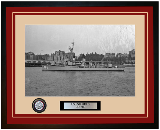 USS STORMES DD-780 Framed Navy Ship Photo Burgundy