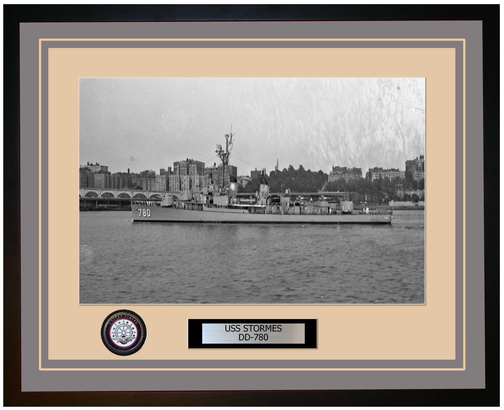 USS STORMES DD-780 Framed Navy Ship Photo Grey