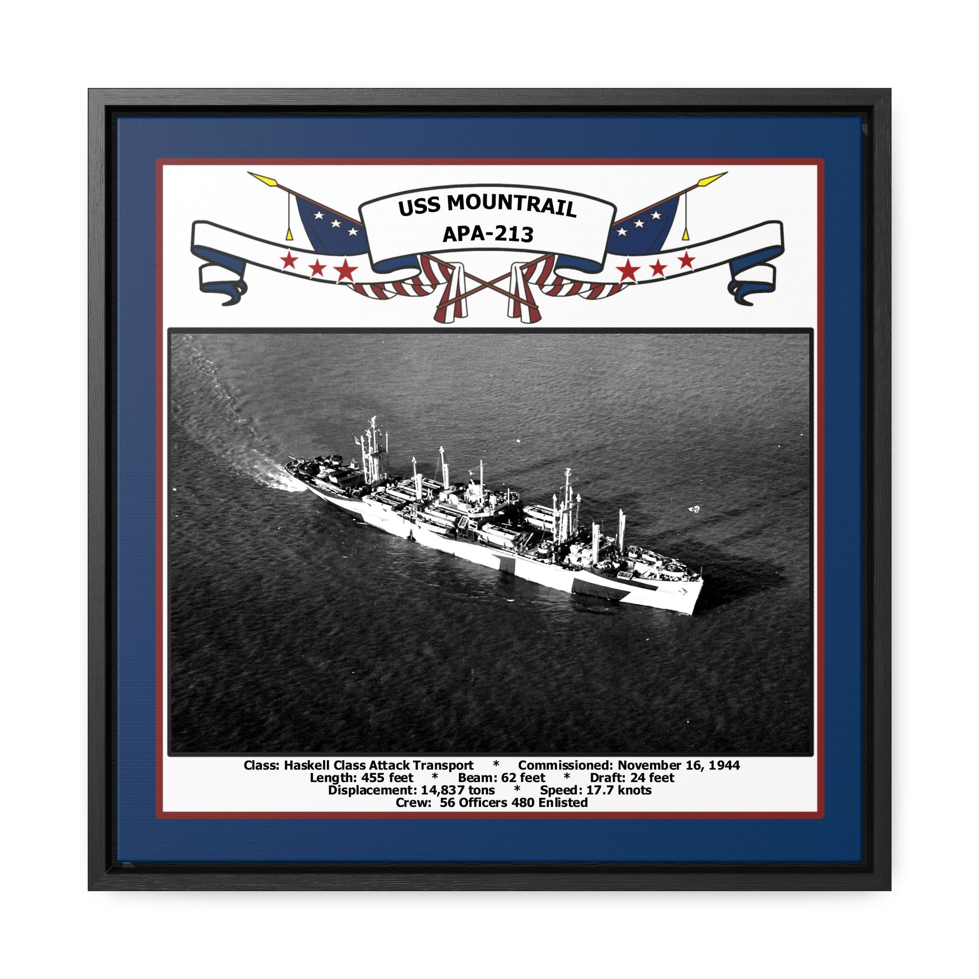 USS Mountrail APA-213 Navy Floating Frame Photo Front View