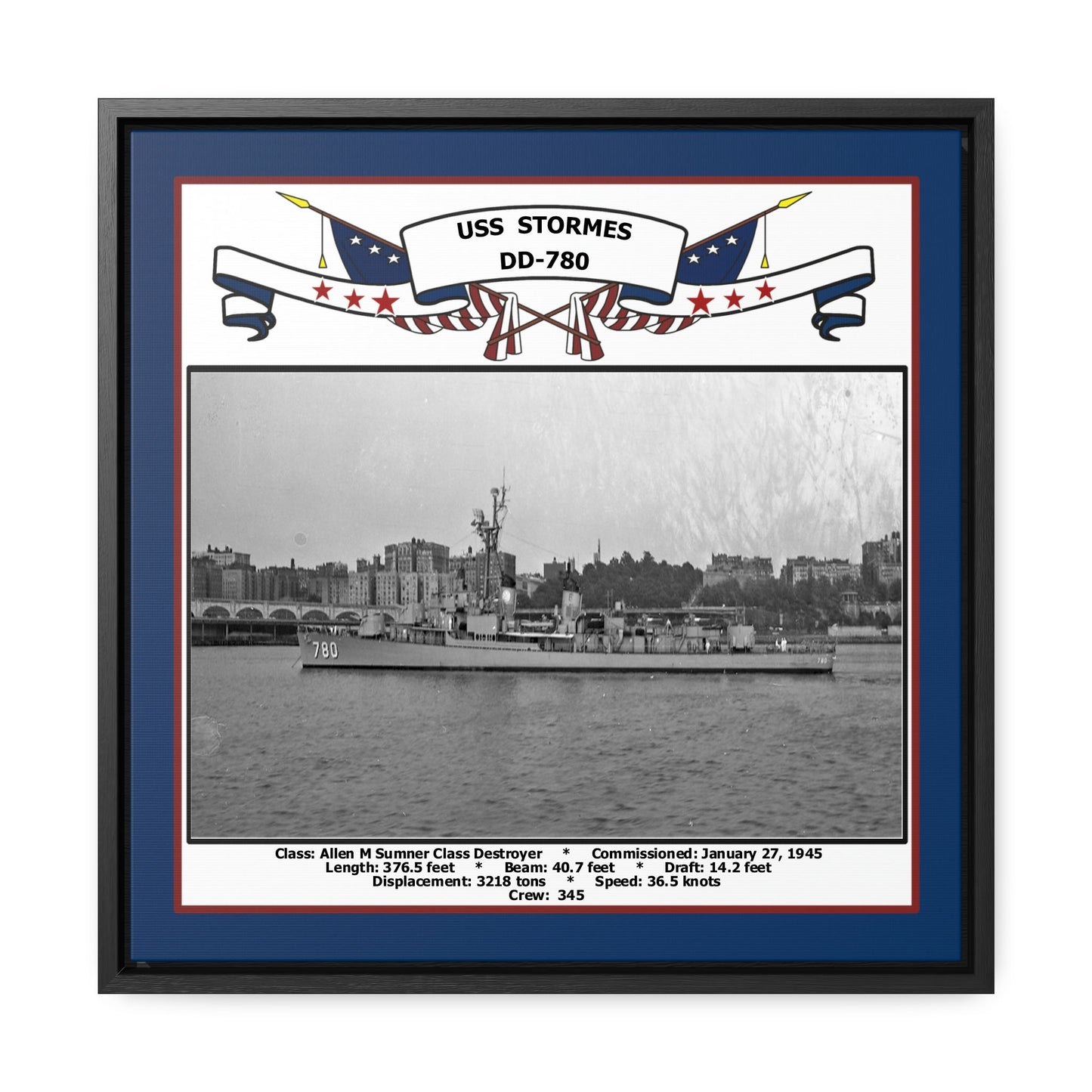 USS Stormes DD-780 Navy Floating Frame Photo Front View