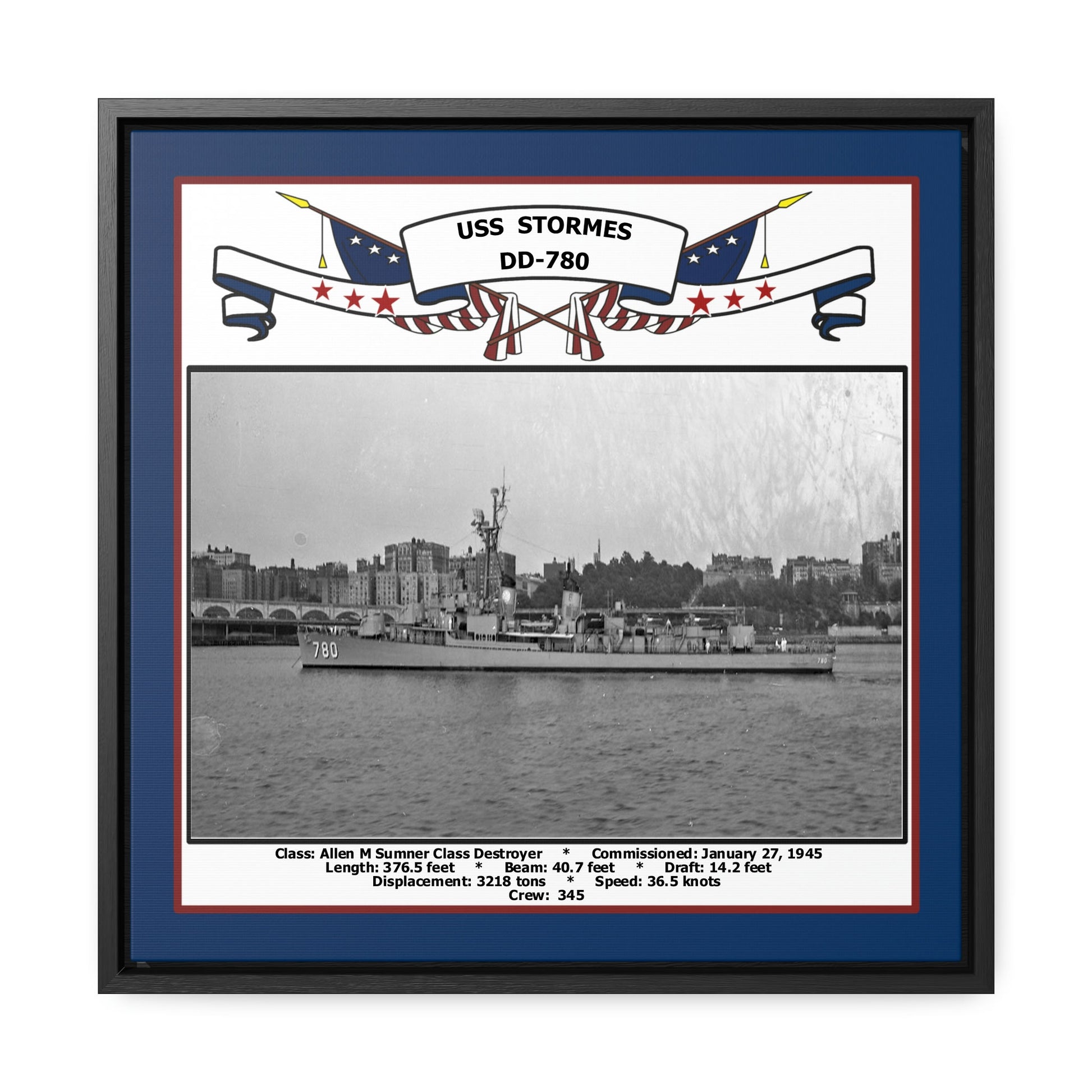 USS Stormes DD-780 Navy Floating Frame Photo Front View