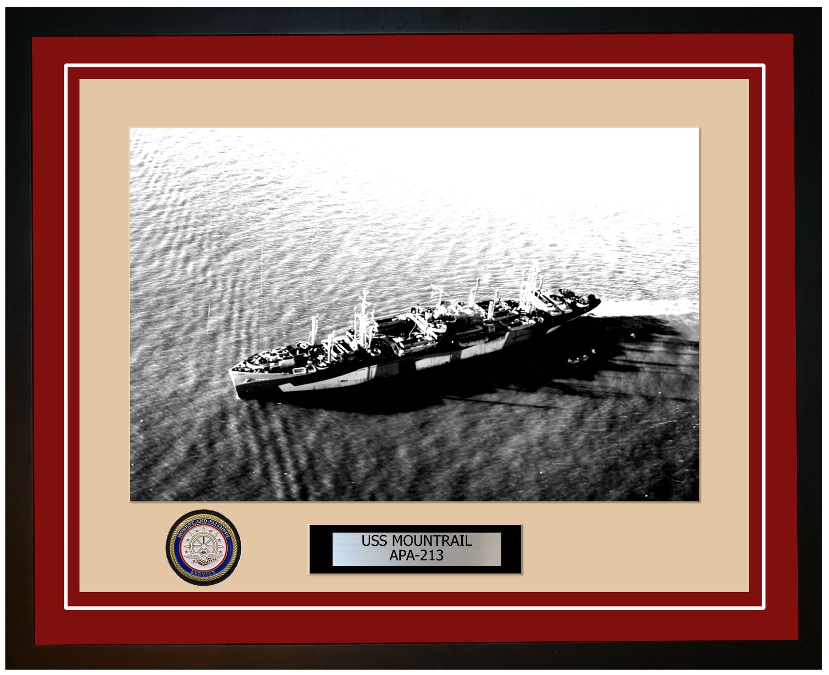 USS Mountrail APA-213 Framed Navy Ship Photo Burgundy