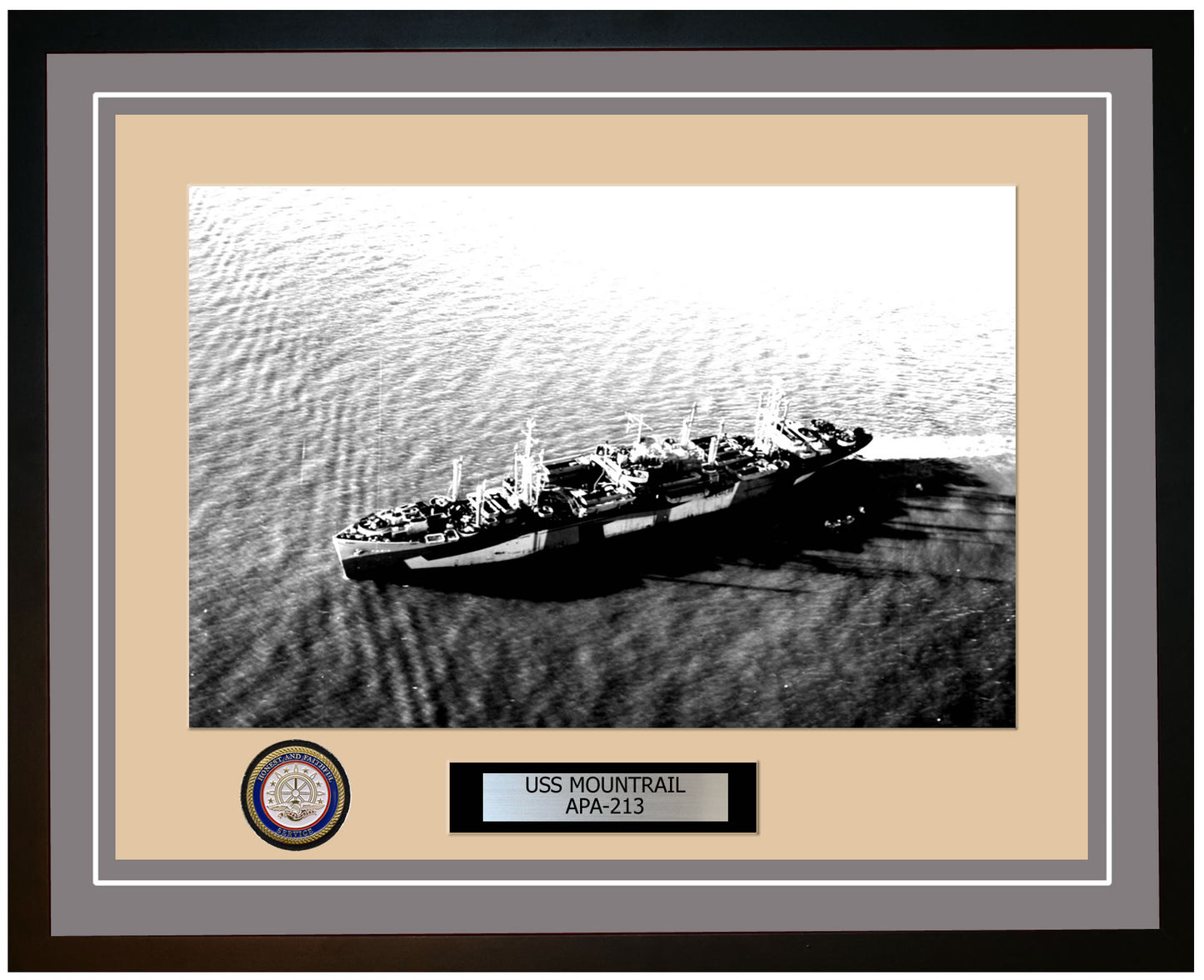 USS Mountrail APA-213 Framed Navy Ship Photo Grey