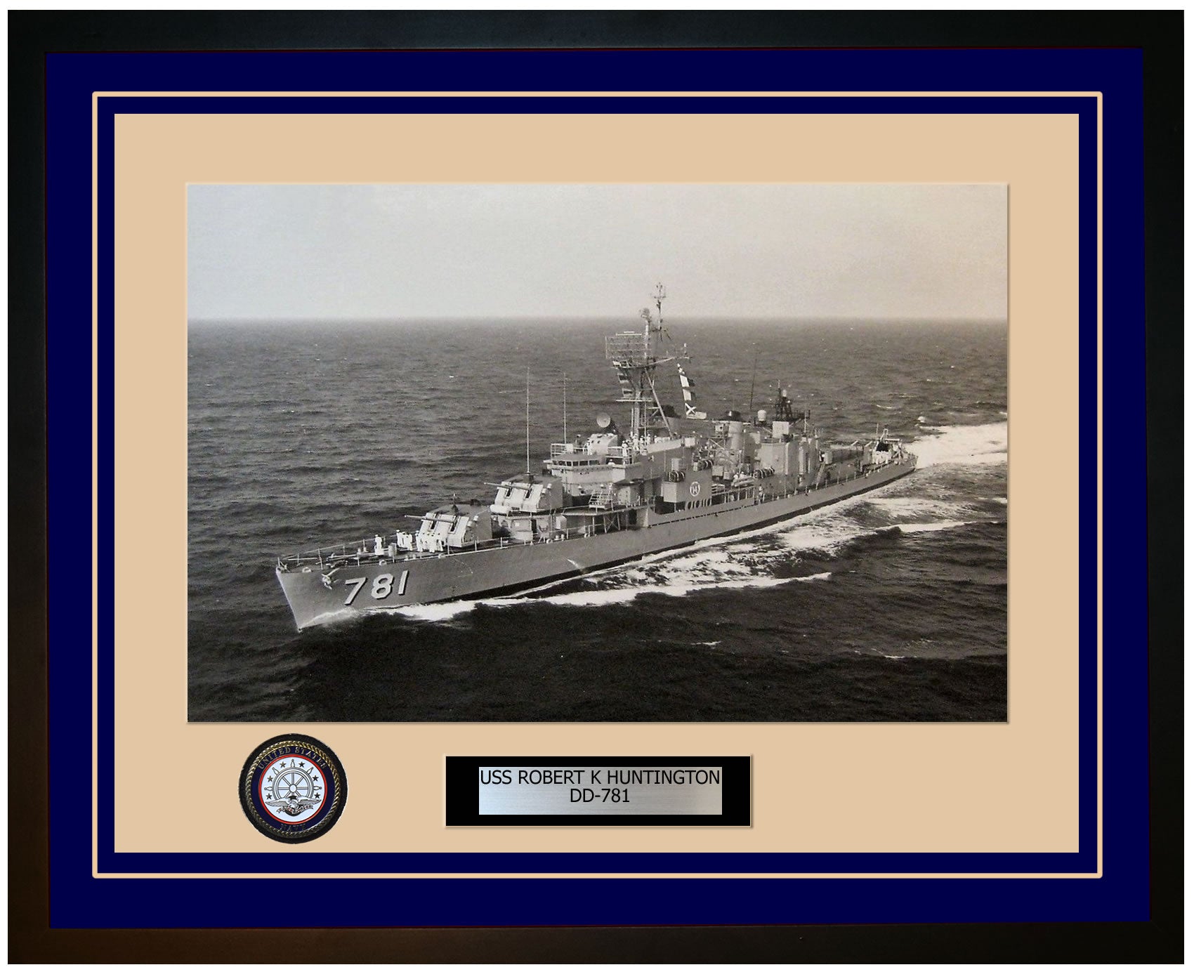 USS ROBERT K HUNTINGTON DD-781 Framed Navy Ship Photo Blue