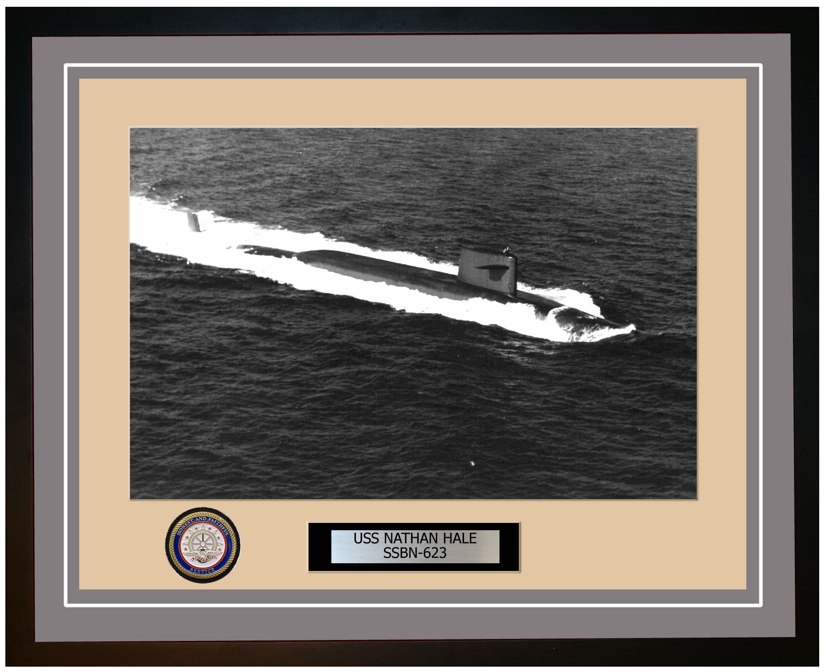 USS Nathan Hale SSBN-623 Framed Navy Ship Photo Grey