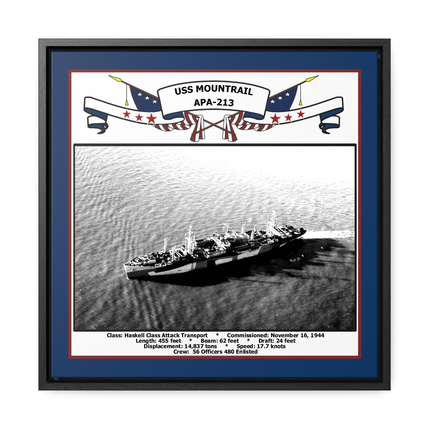 USS Mountrail APA-213 Navy Floating Frame Photo Front View