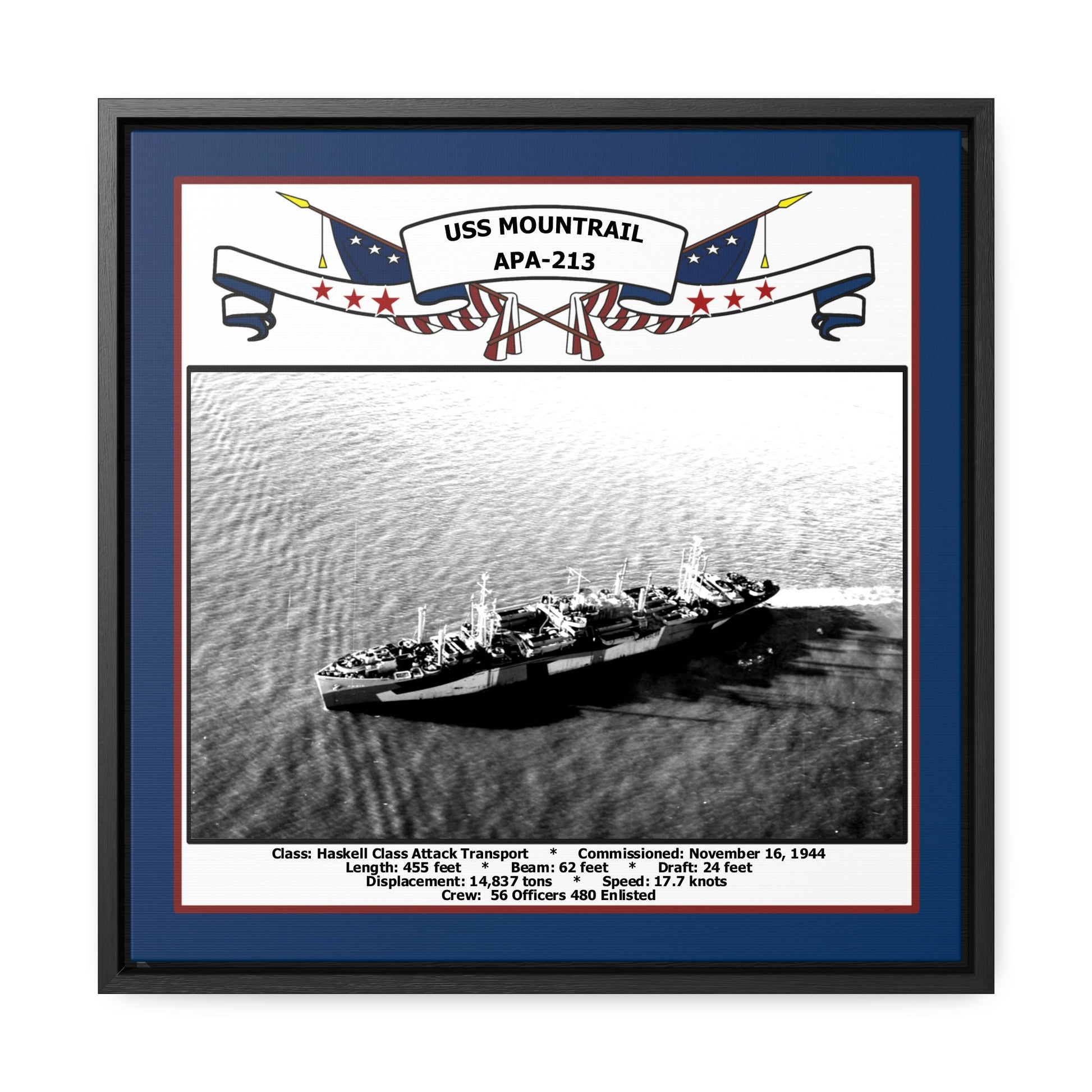 USS Mountrail APA-213 Navy Floating Frame Photo Front View