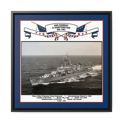 USS Robert K Huntington DD-781 Navy Floating Frame Photo Front View