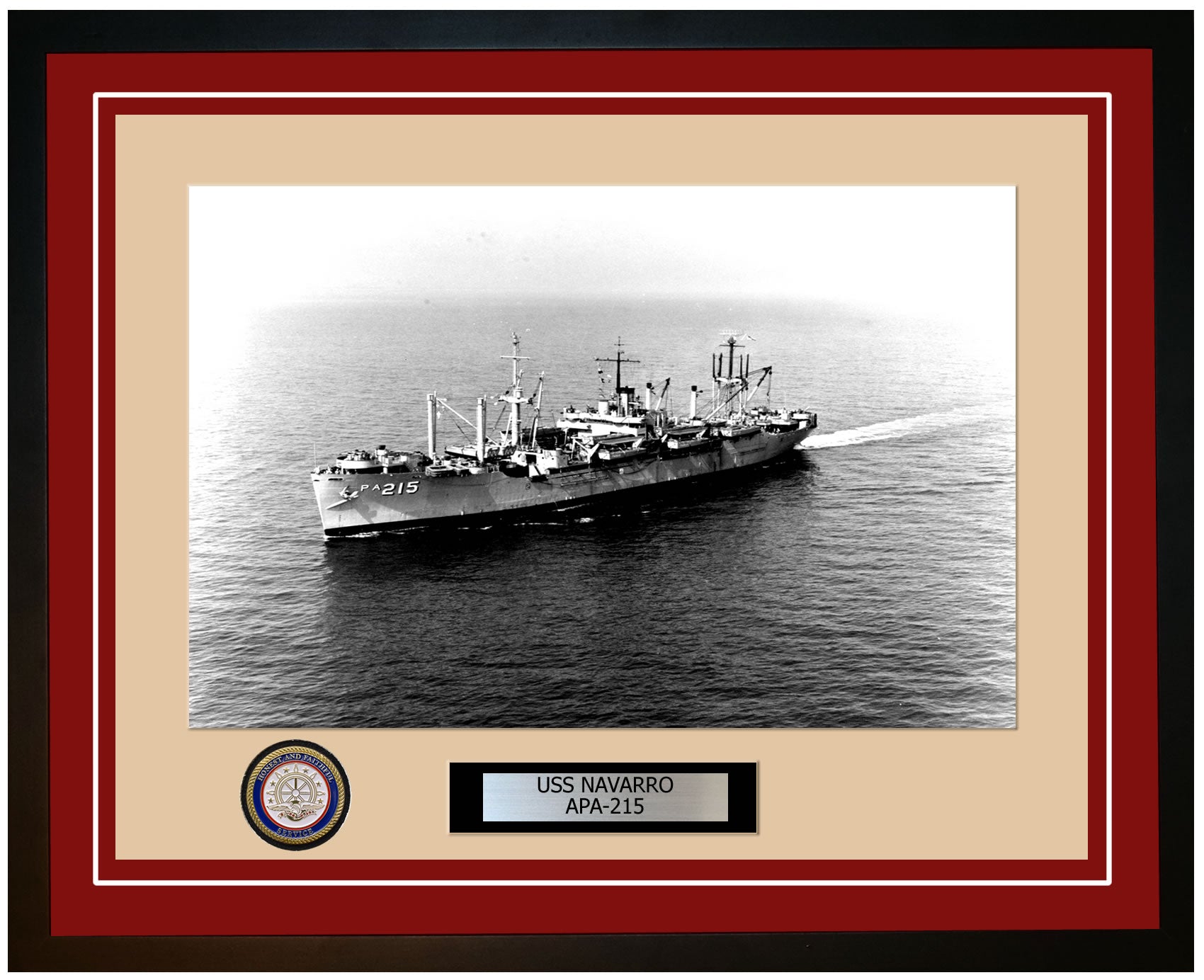 USS Navarro APA-215 Framed Navy Ship Photo Burgundy