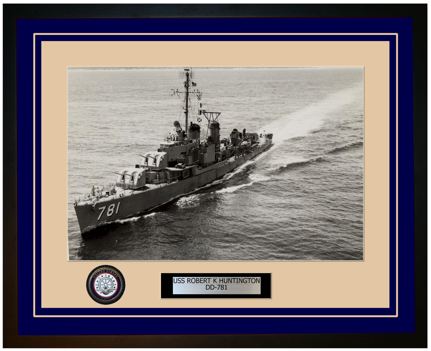 USS ROBERT K HUNTINGTON DD-781 Framed Navy Ship Photo Blue