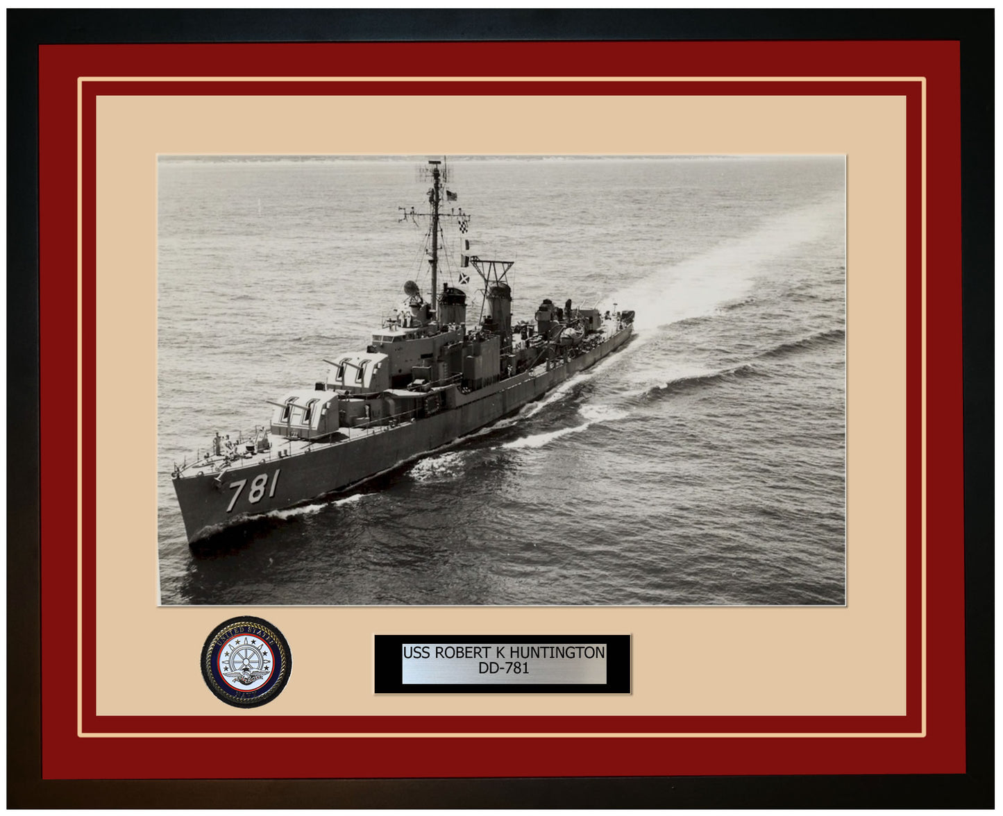 USS ROBERT K HUNTINGTON DD-781 Framed Navy Ship Photo Burgundy