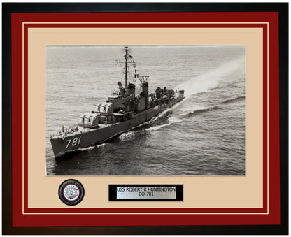 USS ROBERT K HUNTINGTON DD-781 Framed Navy Ship Photo Burgundy