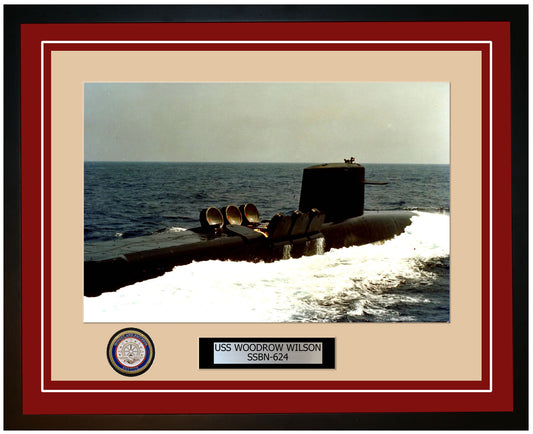 USS Woodrow Wilson SSBN-624 Framed Navy Ship Photo Burgundy