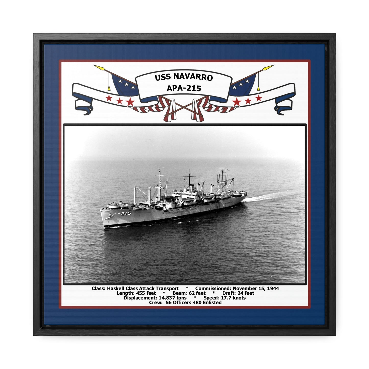 USS Navarro APA-215 Navy Floating Frame Photo Front View