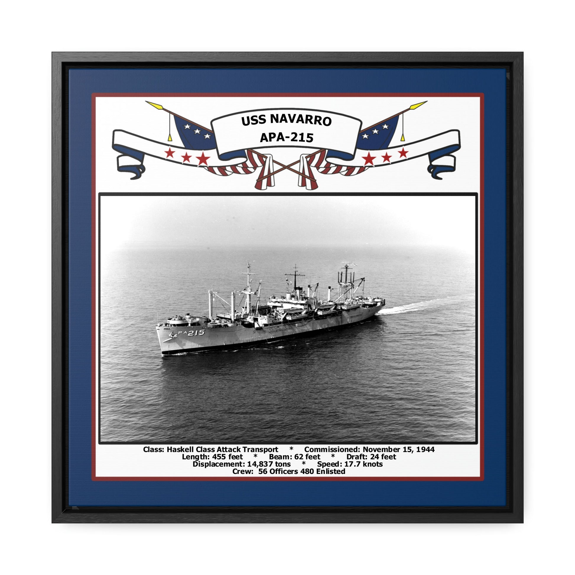 USS Navarro APA-215 Navy Floating Frame Photo Front View