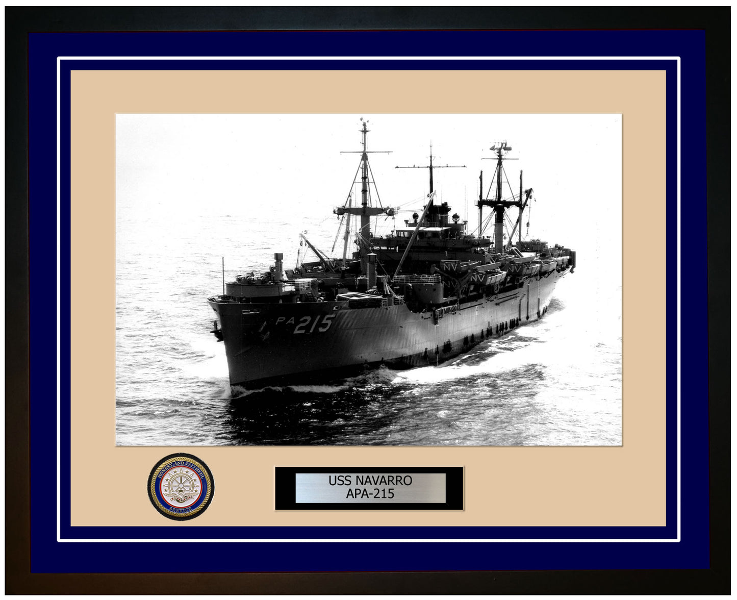 USS Navarro APA-215 Framed Navy Ship Photo Blue