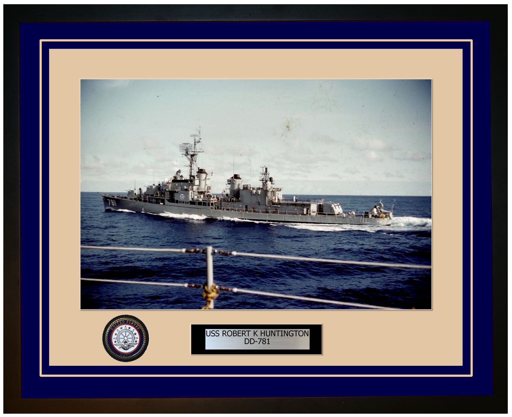 USS ROBERT K HUNTINGTON DD-781 Framed Navy Ship Photo Blue