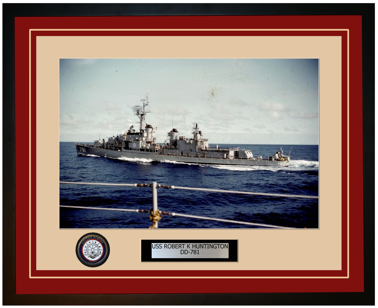 USS ROBERT K HUNTINGTON DD-781 Framed Navy Ship Photo Burgundy