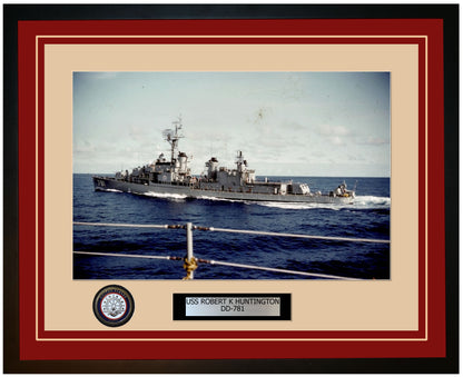 USS ROBERT K HUNTINGTON DD-781 Framed Navy Ship Photo Burgundy