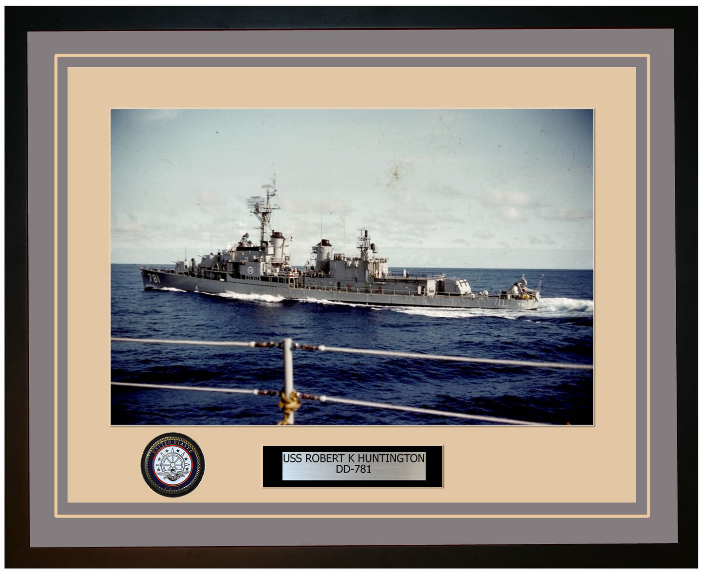 USS ROBERT K HUNTINGTON DD-781 Framed Navy Ship Photo Grey