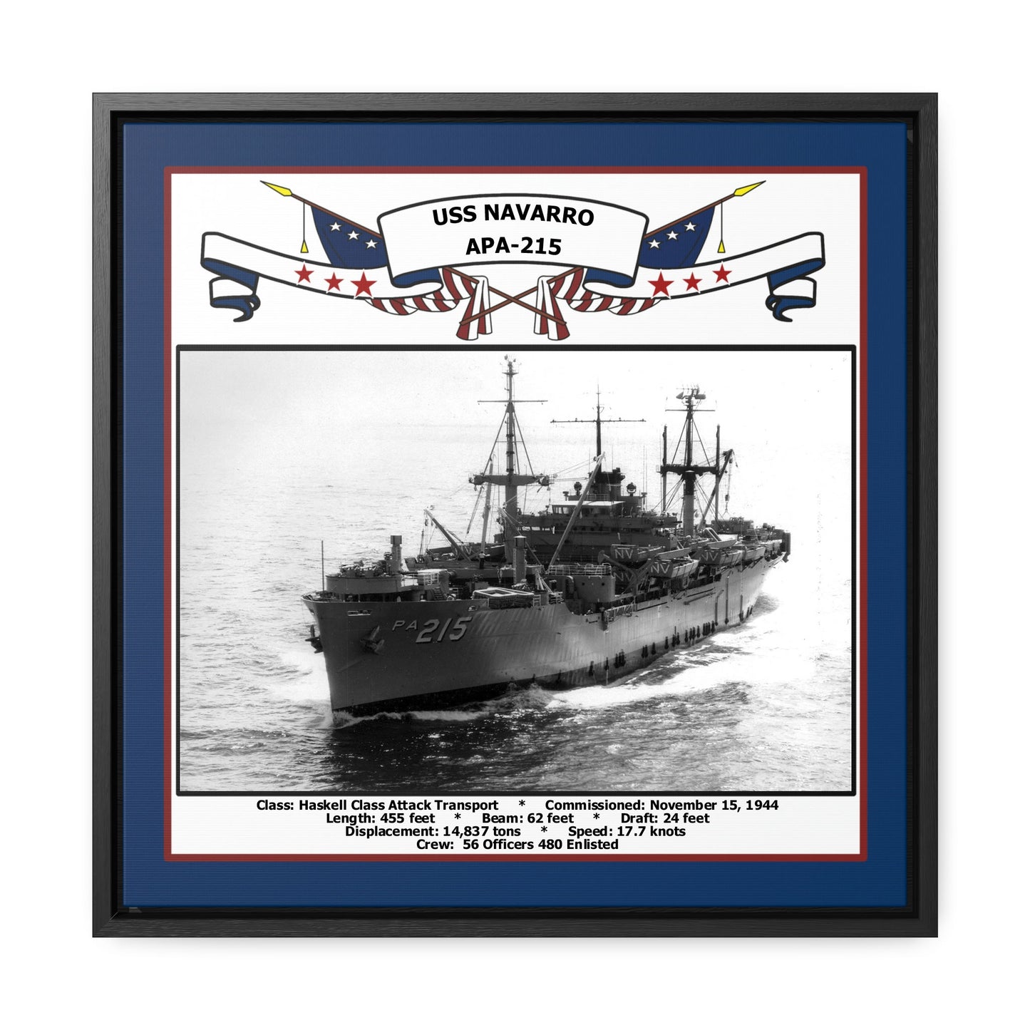 USS Navarro APA-215 Navy Floating Frame Photo Front View