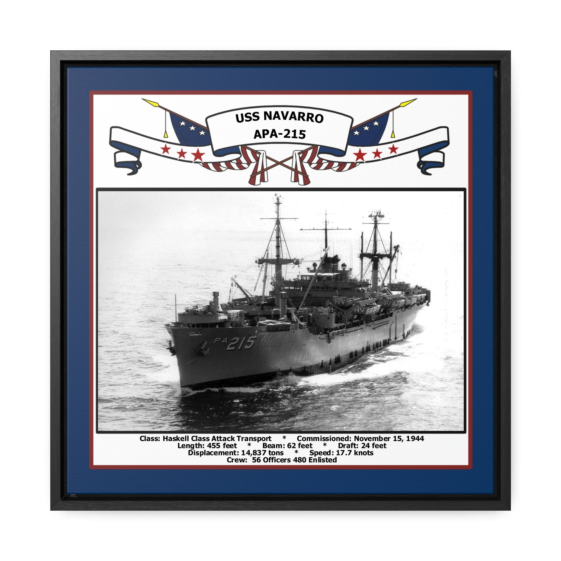 USS Navarro APA-215 Navy Floating Frame Photo Front View