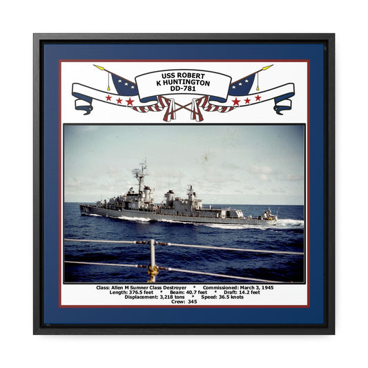 USS Robert K Huntington DD-781 Navy Floating Frame Photo Front View