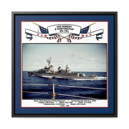 USS Robert K Huntington DD-781 Navy Floating Frame Photo Front View