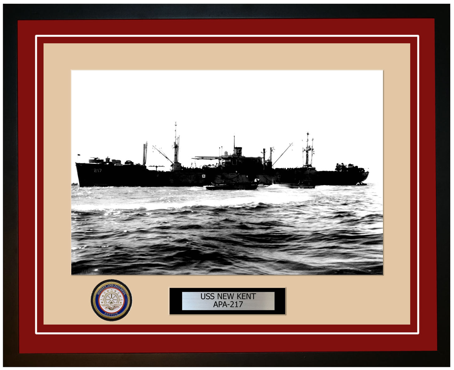 USS New Kent APA-217 Framed Navy Ship Photo Burgundy
