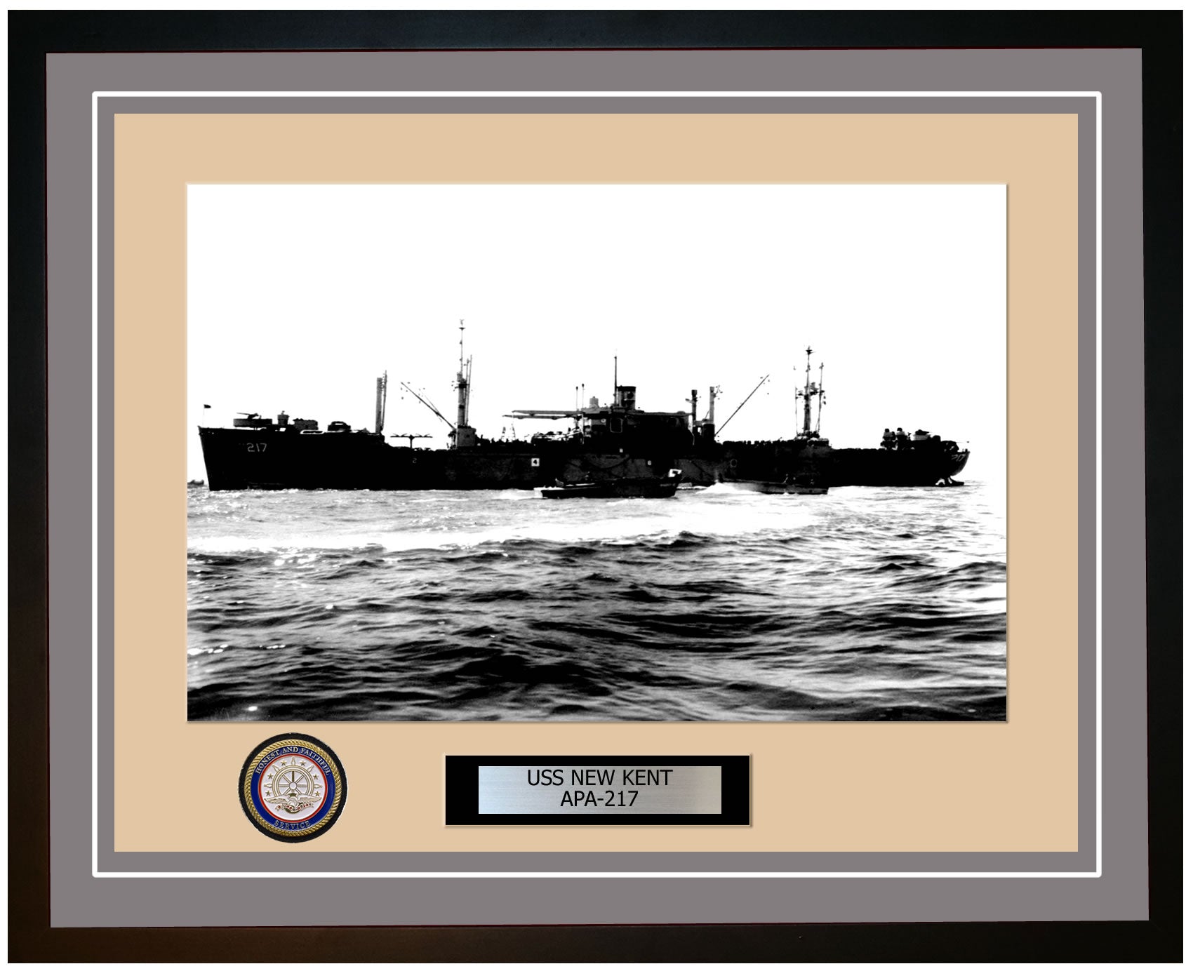 USS New Kent APA-217 Framed Navy Ship Photo Grey