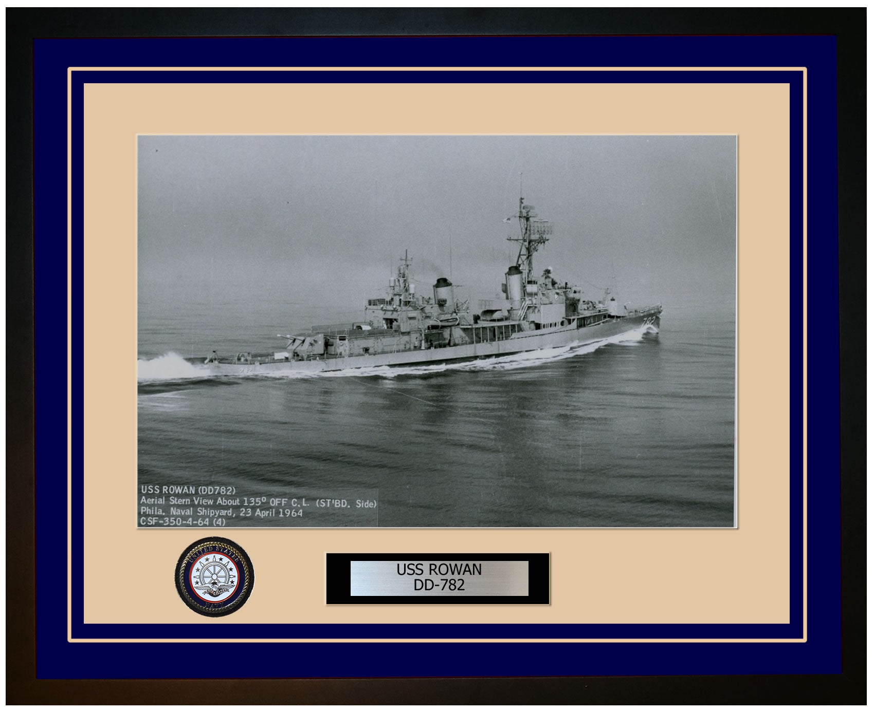 USS ROWAN DD-782 Framed Navy Ship Photo Blue