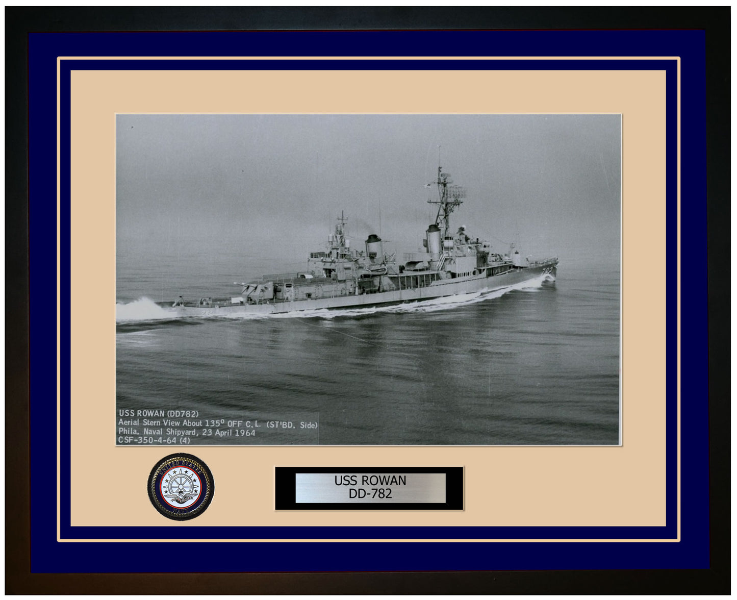 USS ROWAN DD-782 Framed Navy Ship Photo Blue