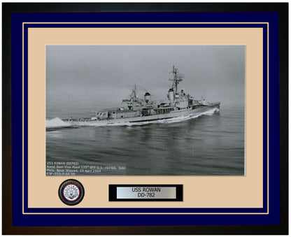 USS ROWAN DD-782 Framed Navy Ship Photo Blue
