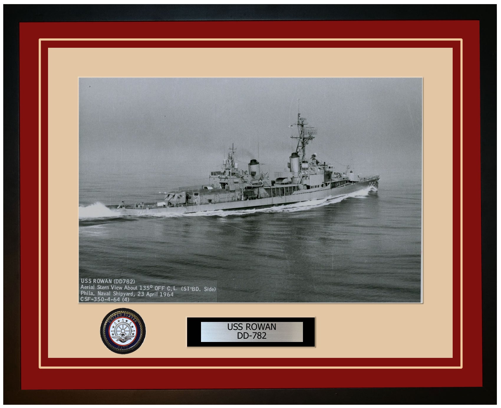 USS ROWAN DD-782 Framed Navy Ship Photo Burgundy