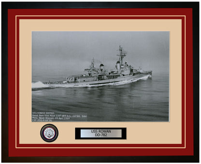 USS ROWAN DD-782 Framed Navy Ship Photo Burgundy