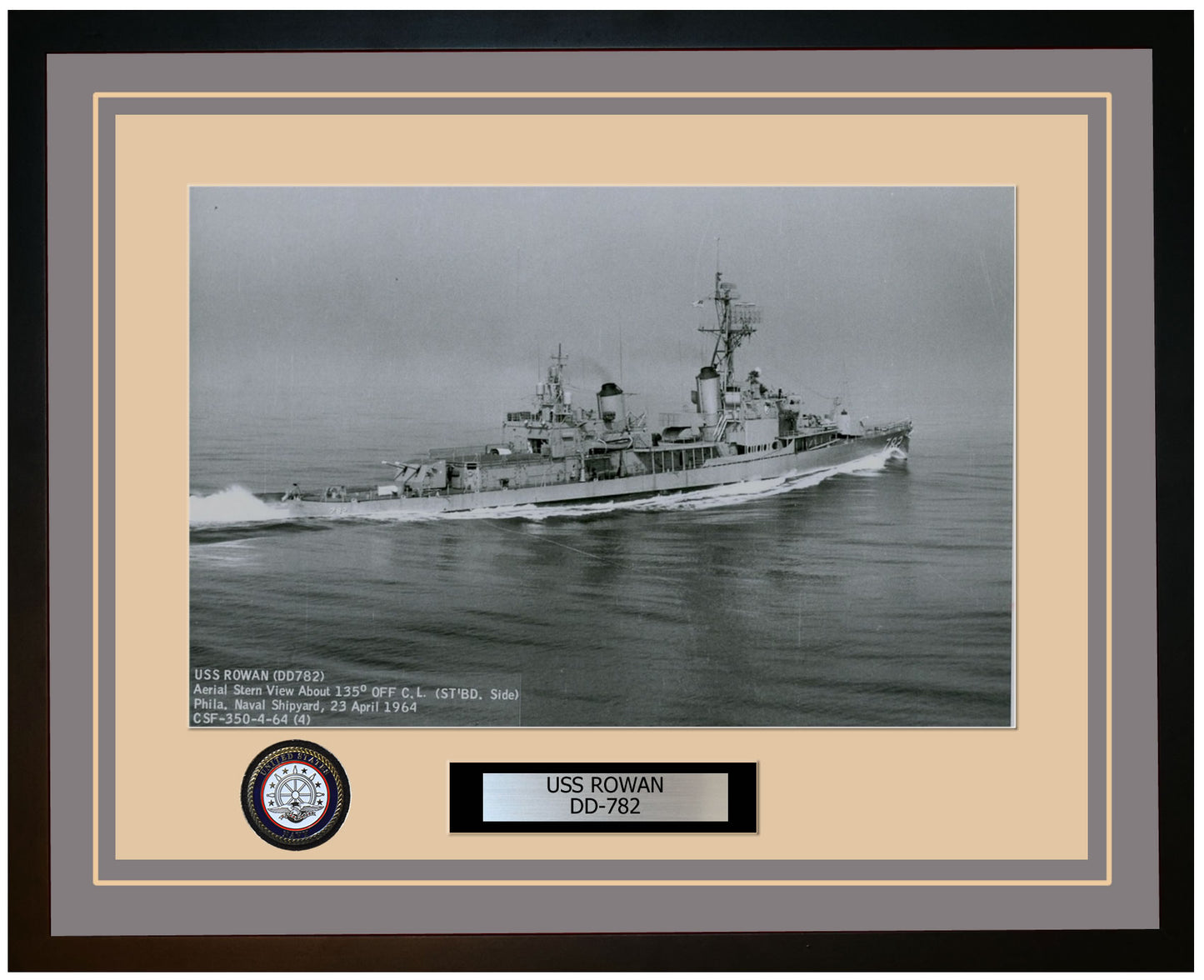 USS ROWAN DD-782 Framed Navy Ship Photo Grey
